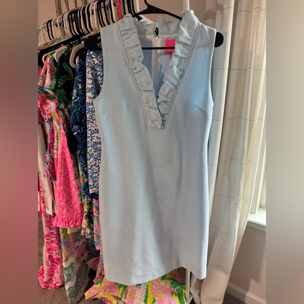 Lilly Pulitzer Tisbury Light Blue sleeveless shift Dress with Ruffle Neckline
